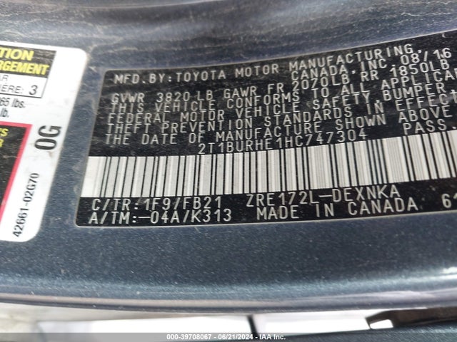 Toyota COROLLA LE 2017 2T1BURHE1HC747304 Image 9