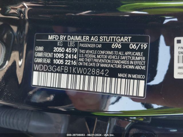 WDD3G4FB1KW028842 Mercedes-Benz A 220 4matic