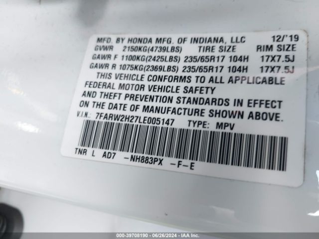 7FARW2H27LE005147 Honda Cr-v Awd Lx