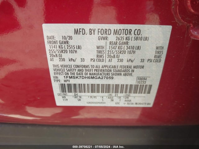 Ford EXPLORER XLT 2021 1FMSK7DH6MGA27059 Image 9