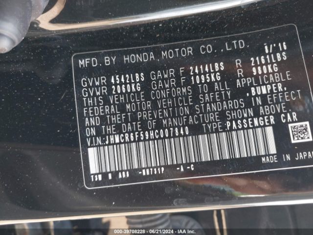 JHMCR6F59HC007840 Honda Accord Hybrid Ex-l