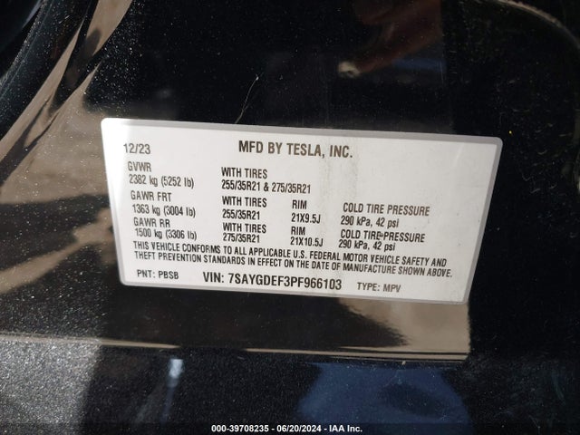 7SAYGDEF3PF966103 Tesla Model Y Awd/performance Dual Motor All-wheel Drive