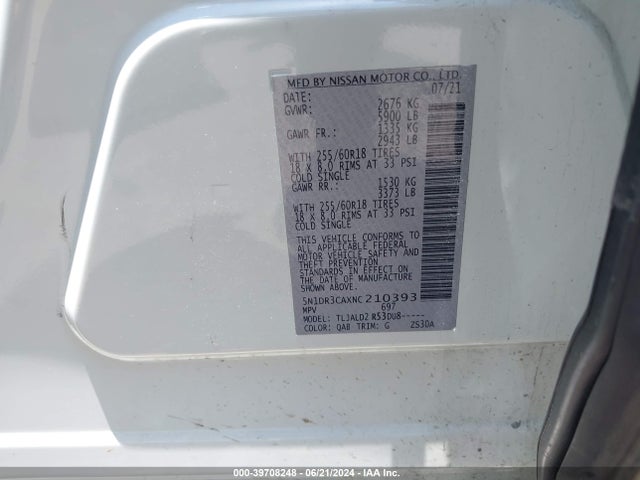 Nissan Pathfinder Sl 2wd 2022 5N1DR3CAXNC210393 Image 9