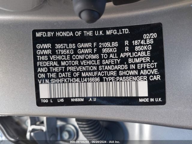 SHHFK7H34LU416696 Honda Civic Lx
