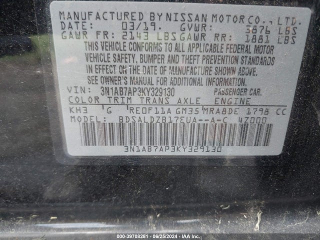 Nissan SENTRA SV 2019 3N1AB7AP3KY329130 Image 9