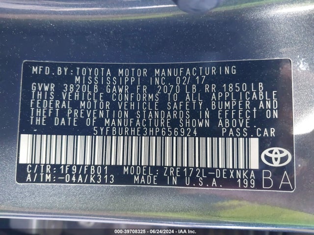 Toyota COROLLA LE 2017 5YFBURHE3HP656924 Image 9