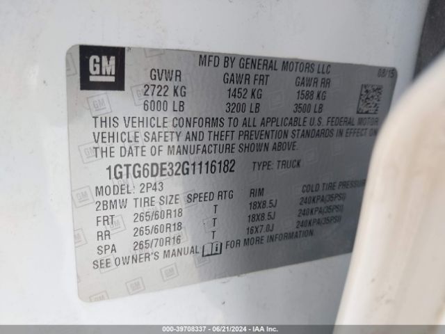 1GTG6DE32G1116182 GMC CANYON SLT