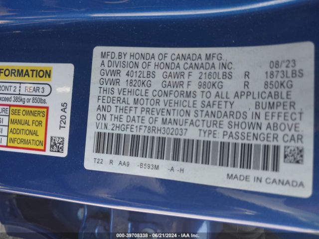 2HGFE1F78RH302037 Honda CIVIC EX