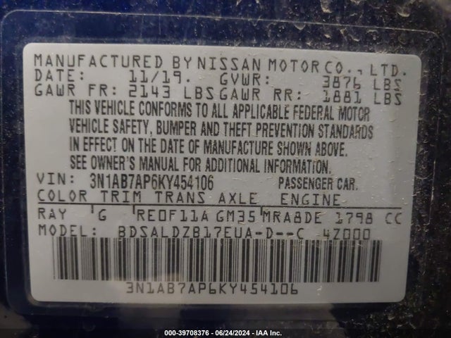 Nissan SENTRA SV 2019 3N1AB7AP6KY454106 Image 9