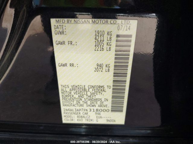 1N4AL3AP7FN318000 Nissan Altima 2.5/2.5 S/2.5 Sl/2.5 Sv