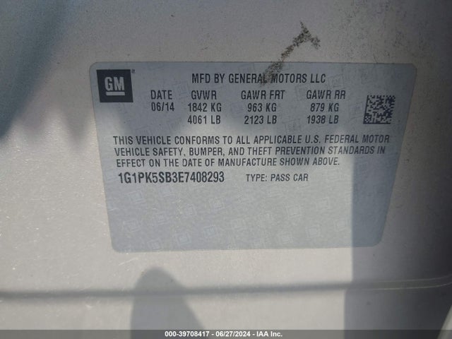 Chevrolet CRUZE LT 2014 1G1PK5SB3E7408293 Image 9