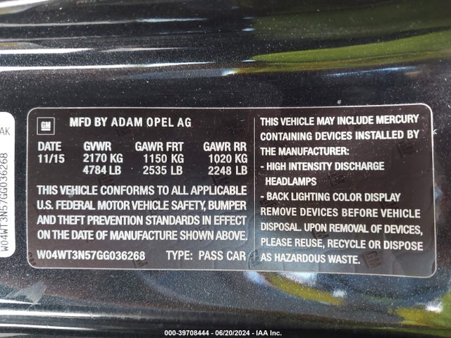 W04WT3N57GG036268 Buick Cascada Premium