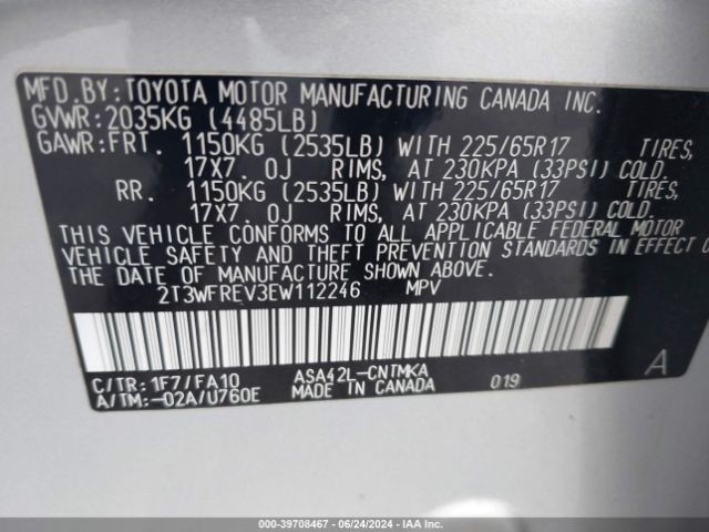 2T3WFREV3EW112246 Toyota Rav4 Xle