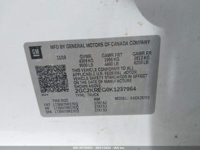 2GC2KREG0K1237964 Chevrolet Silverado 2500hd Wt