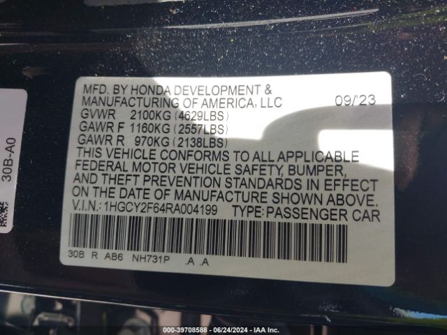 1HGCY2F64RA004199 Honda Accord Hybrid Ex-l