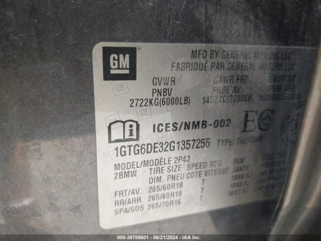 1GTG6DE32G1357255 GMC CANYON SLT