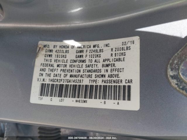 1HGCR2F37GA145297 Honda ACCORD LX