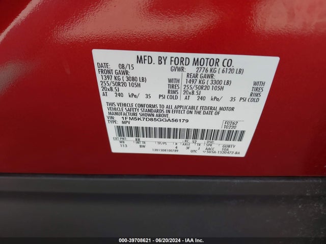 Ford EXPLORER XLT 2016 1FM5K7D85GGA56179 Image 9