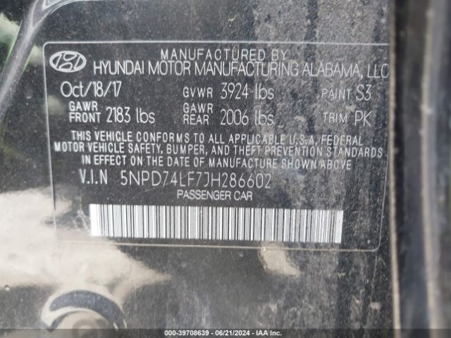 5NPD74LF7JH286602 Hyundai ELANTRA SE