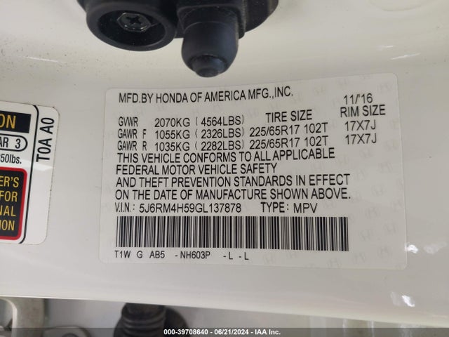 Honda CR-V EX 2016 5J6RM4H59GL137878 Image 9