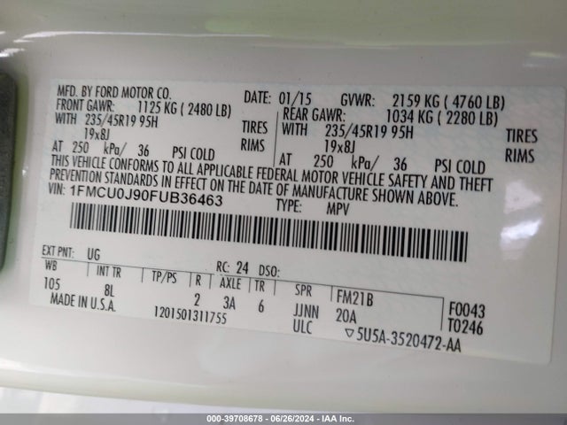 Ford Escape Titanium 2015 1FMCU0J90FUB36463 Image 9