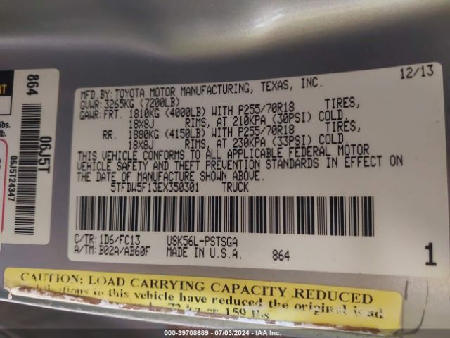 5TFDW5F13EX350301 Toyota Tundra Sr5 5.7l V8