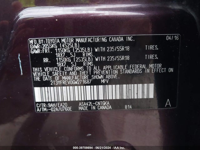 Toyota Rav4 Limited 2016 2T3YFREV0GW271687 Image 9