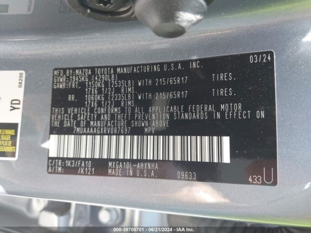 7MUAAAAGXRV087697 Toyota Corolla Cross L