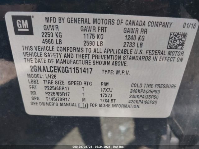 2GNALCEK0G1151417 Chevrolet EQUINOX LT