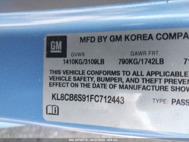 KL8CB6S91FC712443 Chevrolet Spark Ls Cvt