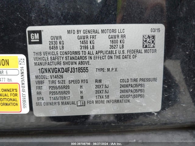 Chevrolet Traverse 1lt 2015 1GNKVGKD4FJ318555 Image 9