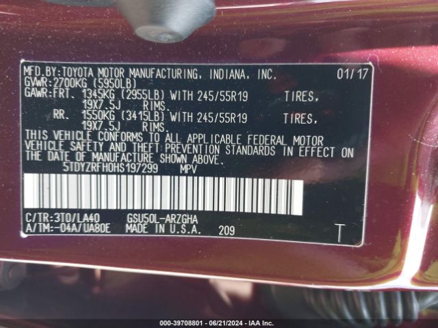 5TDYZRFH0HS197299 Toyota Highlander Limited/ltd Platinum
