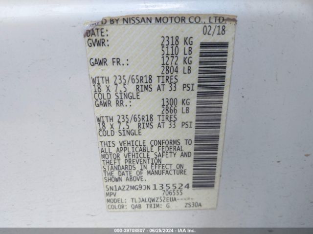 5N1AZ2MG9JN135524 Nissan MURANO SV