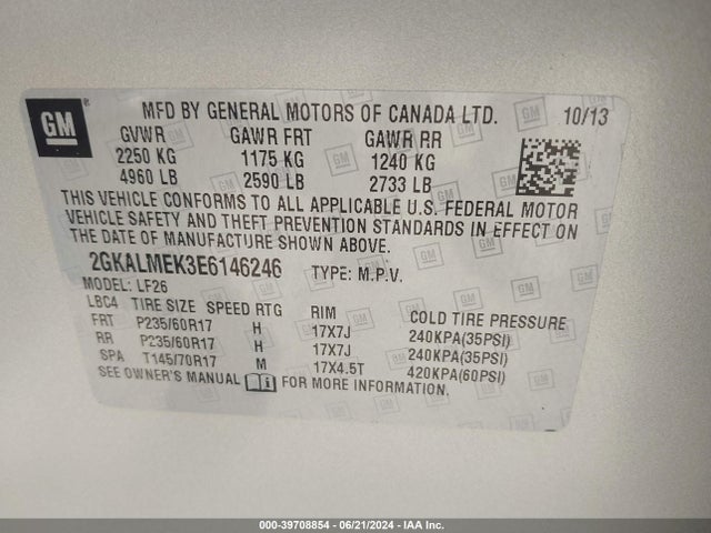 GMC Terrain Sle-1 2014 2GKALMEK3E6146246 Image 9