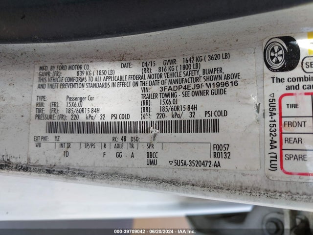 Ford FIESTA SE 2015 3FADP4EJ9FM199616 Image 9