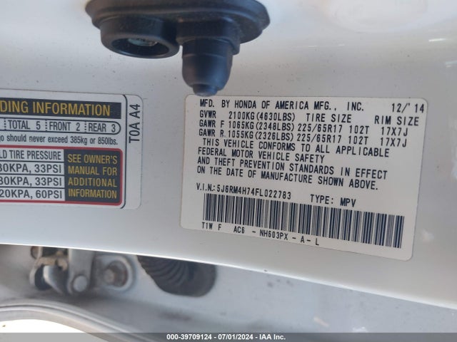 Honda Cr-v Ex-l 2015 5J6RM4H74FL022783 Image 9