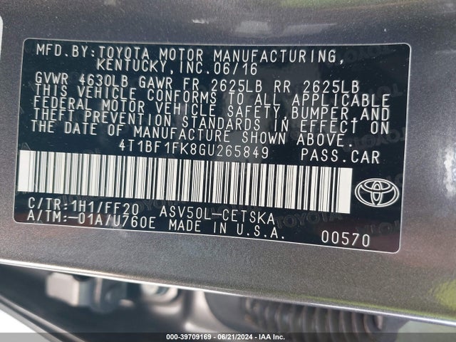 Toyota CAMRY SE 2016 4T1BF1FK8GU265849 Image 9