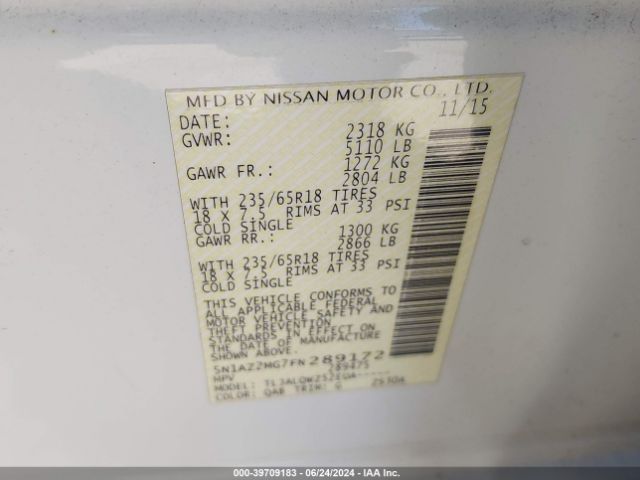 5N1AZ2MG7FN289172 Nissan MURANO SV