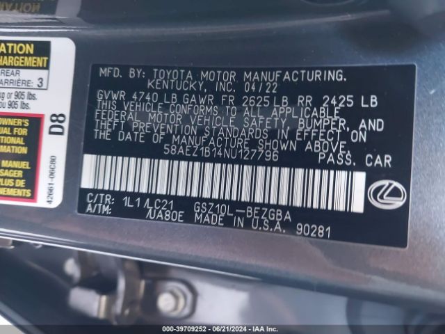 58AEZ1B14NU127796 Lexus Es 350 Luxury