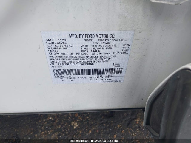 Ford EDGE SEL 2020 2FMPK3J96LBA19366 Image 9
