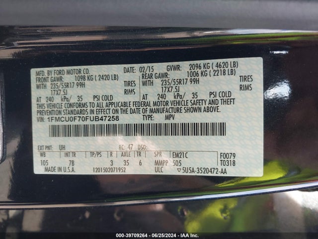 Ford ESCAPE S 2015 1FMCU0F70FUB47258 Image 9