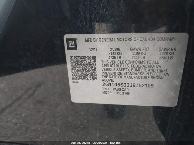 Chevrolet IMPALA 1LT 2018 2G1105S33J9152105 Image 9