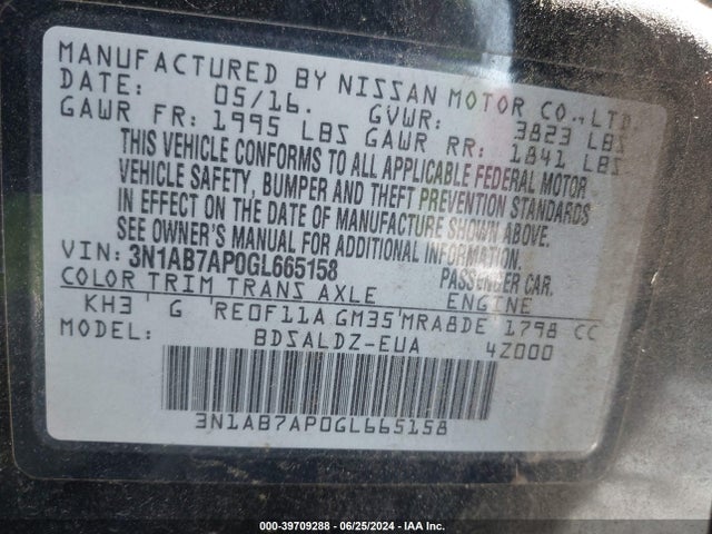 Nissan SENTRA SV 2016 3N1AB7AP0GL665158 Image 9