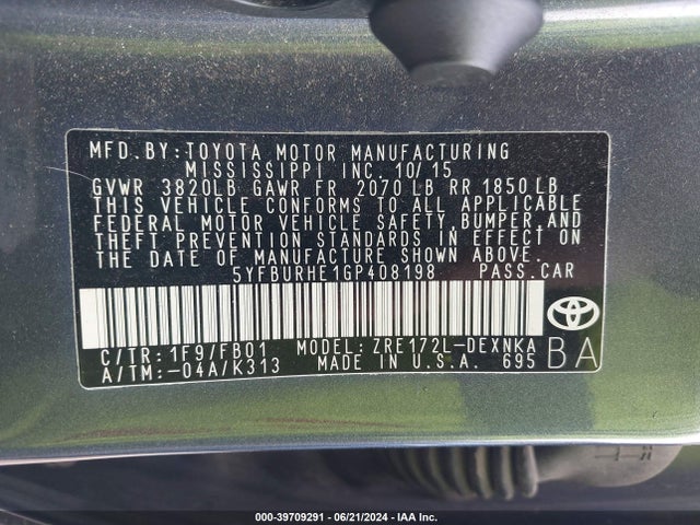 Toyota COROLLA LE 2016 5YFBURHE1GP408198 Image 9
