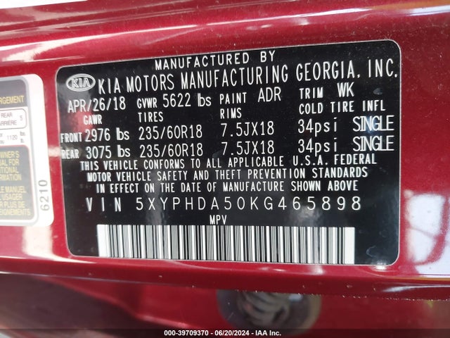 KIA Sorento 3.3l Ex 2019 5XYPHDA50KG465898 Image 9