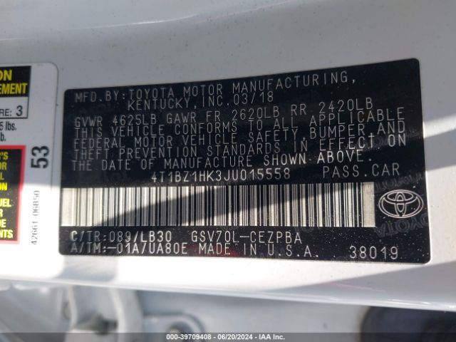 4T1BZ1HK3JU015558 Toyota Camry Xse V6