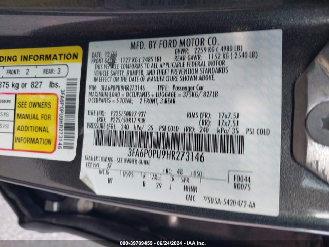 3FA6P0PU9HR273146 Ford Fusion Energi Se Luxury