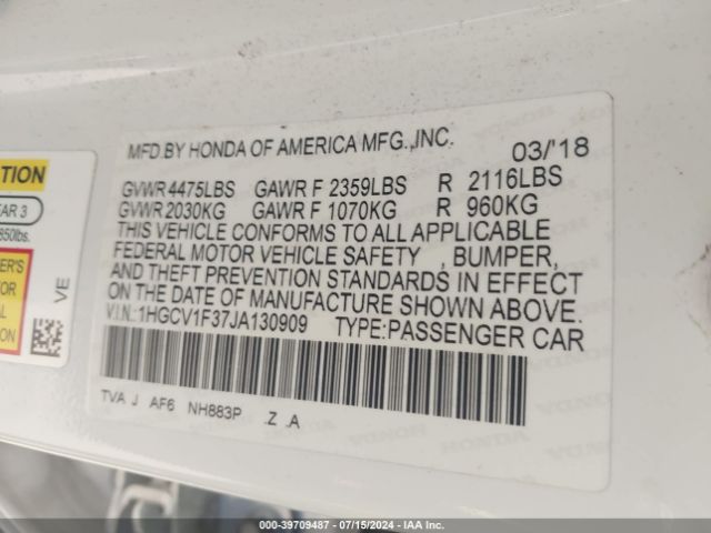 1HGCV1F37JA130909 Honda Accord Sport