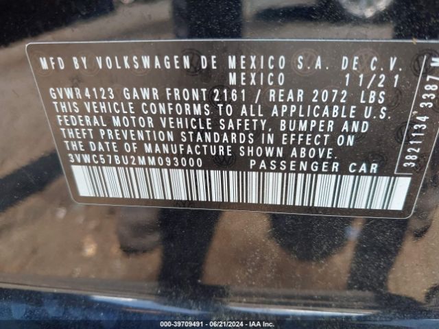 3VWC57BU2MM093000 Volkswagen Jetta 1.4t R-line/1.4t S/1.4t Se