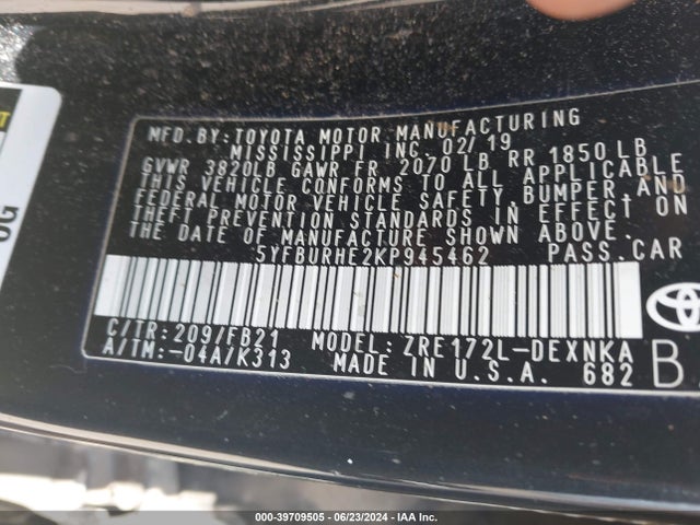 Toyota COROLLA LE 2019 5YFBURHE2KP945462 Image 9